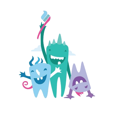 Colorful cartoon teeth with toothbrush